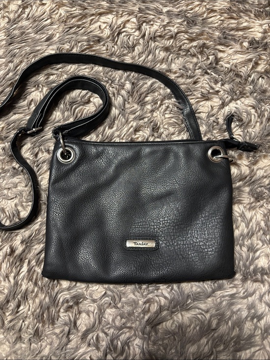 TanJay Handbags - TanJay Black Pebbled Leather Crossbody Bag with Silver Hardware